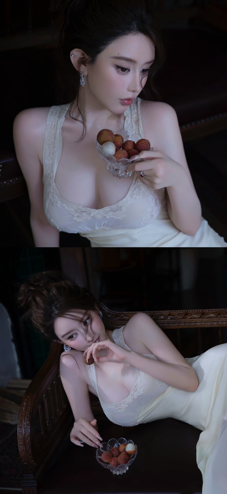 唯美复古风女生·蕾丝 裙持荔枝 复古 椅优雅写真 氛围感女生写真