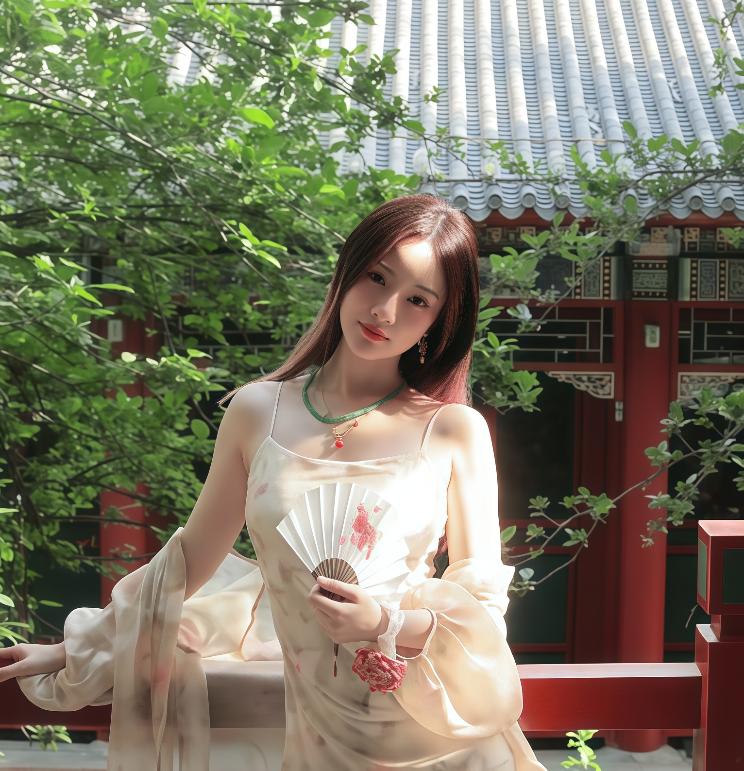 43岁李小璐晒新疆度假美照，穿白色紧身蕾丝衫又纯又欲，身材如同少女