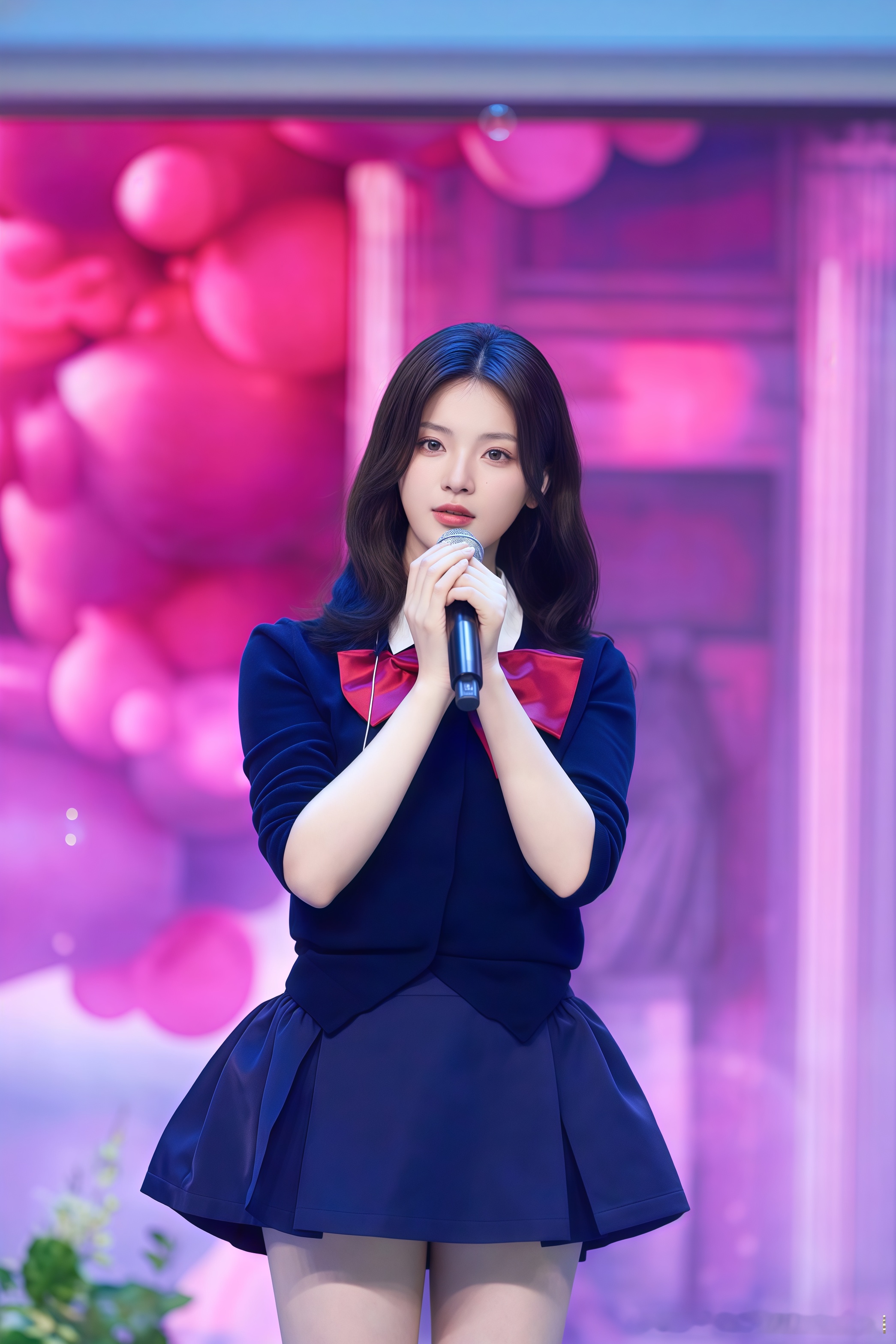 杨超越23岁青春洋溢，学院风穿搭勾勒修长美腿超吸睛