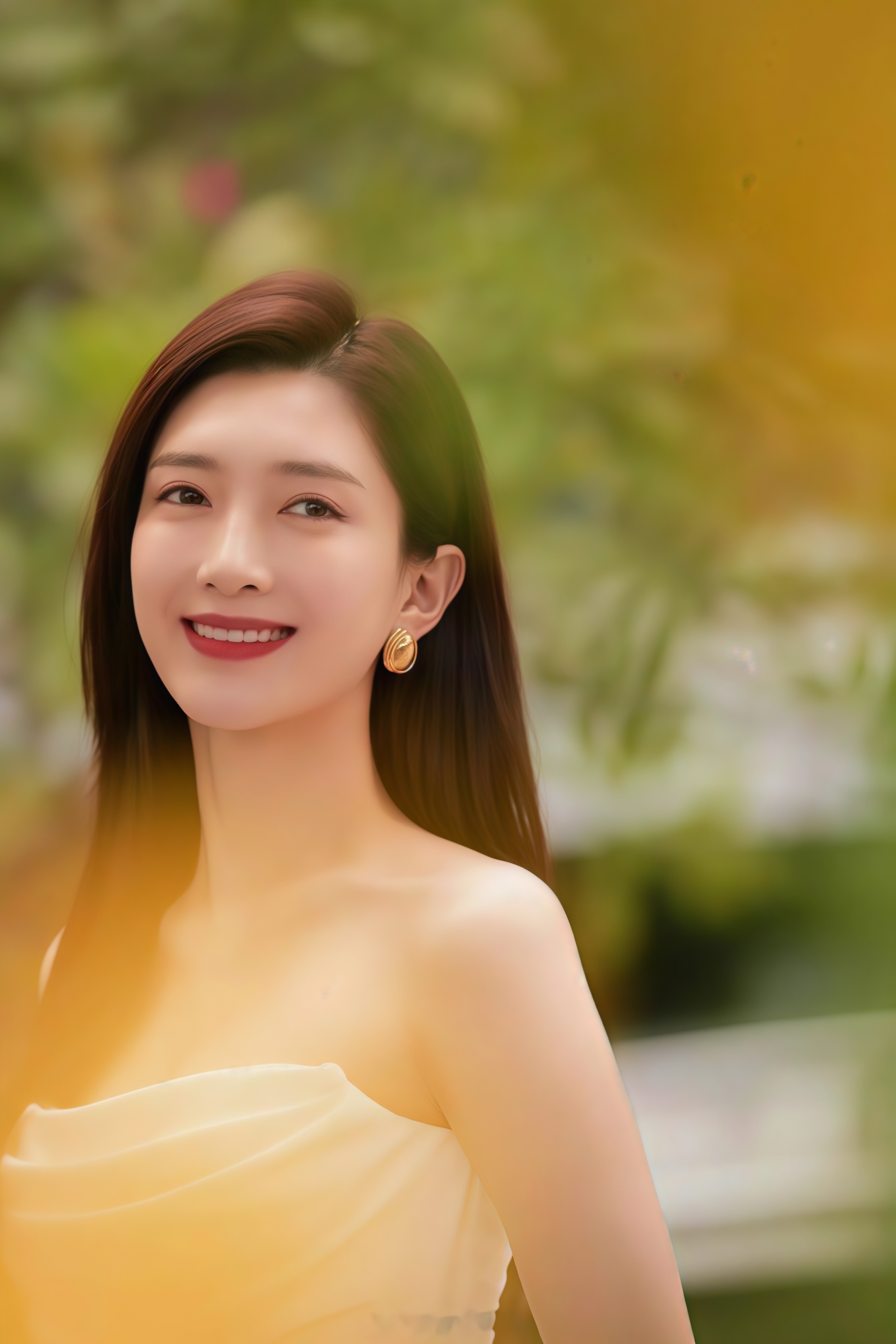 江疏影开叉白裙，露优越长腿优雅性感超吸睛