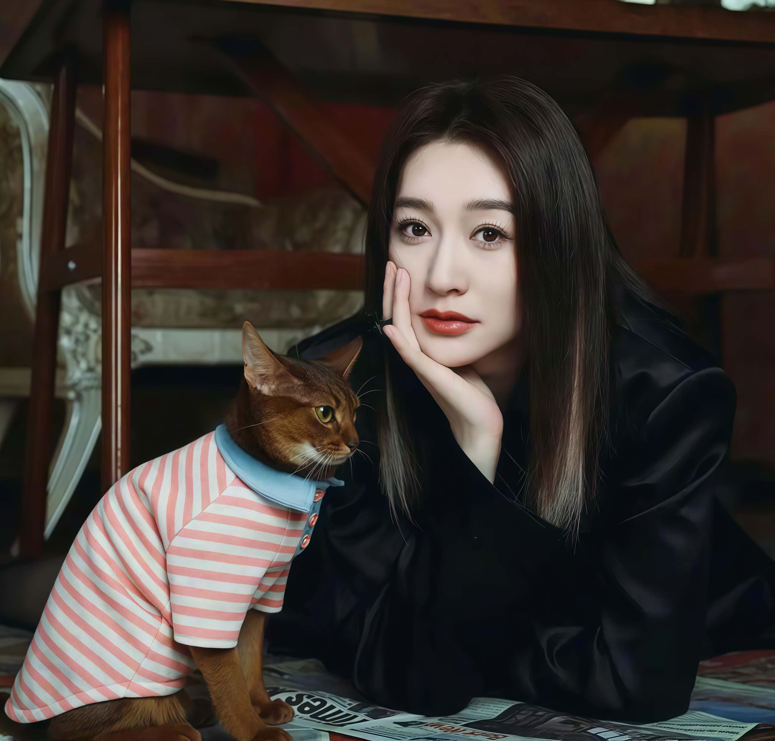 49岁李小冉穿黑丝，缎面西装裙展现修长美腿