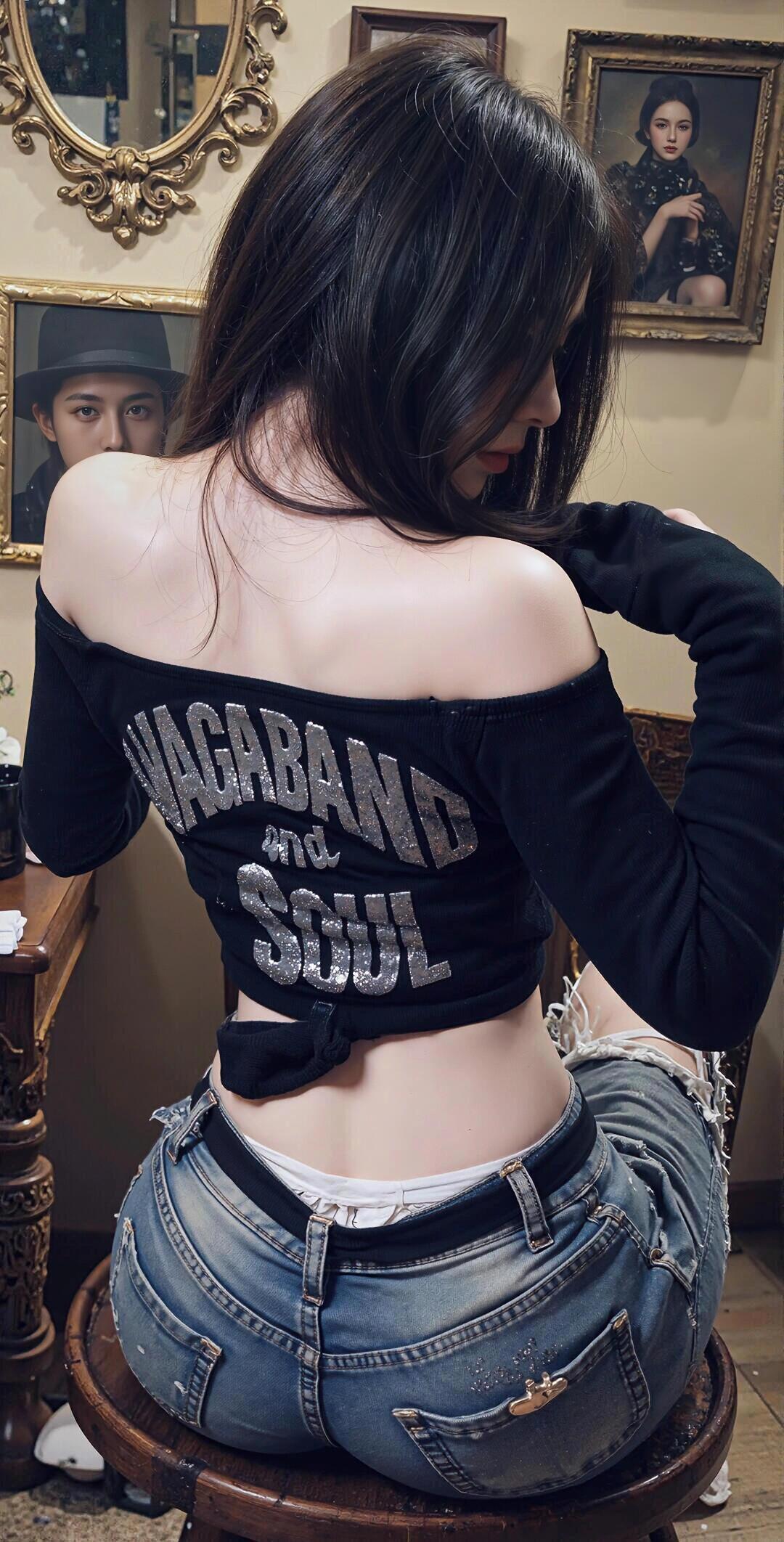 牛仔露背装女生背影·地毯场景清新风 性感女生美背写真 牛仔露背装女生背影·地毯场景清新风 性感女生美背写真