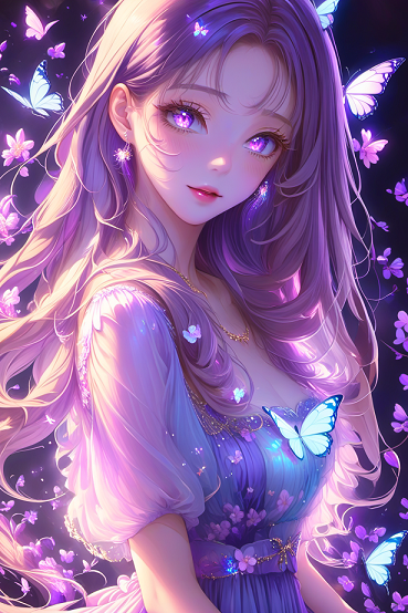紫眸少女手机壁纸｜蝴蝶萦绕背景图片 - 梦幻-达人圈壁纸