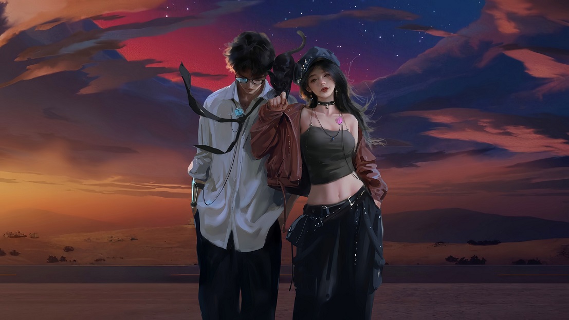 5kWLOP情侣壁纸｜荒野夕阳背景 – 橙红天空-达人圈壁纸