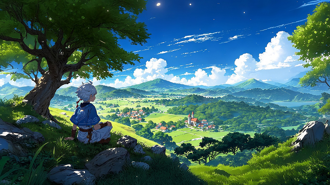 4k山坡小男孩壁纸｜治愈风景图片 – 星空守望-达人圈壁纸