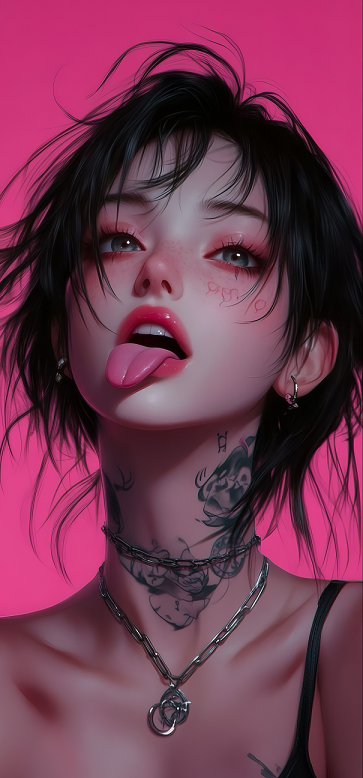 暗黑系纹身少女朋克风粉底肖像（-疑似AIGC修改）-达人圈壁纸