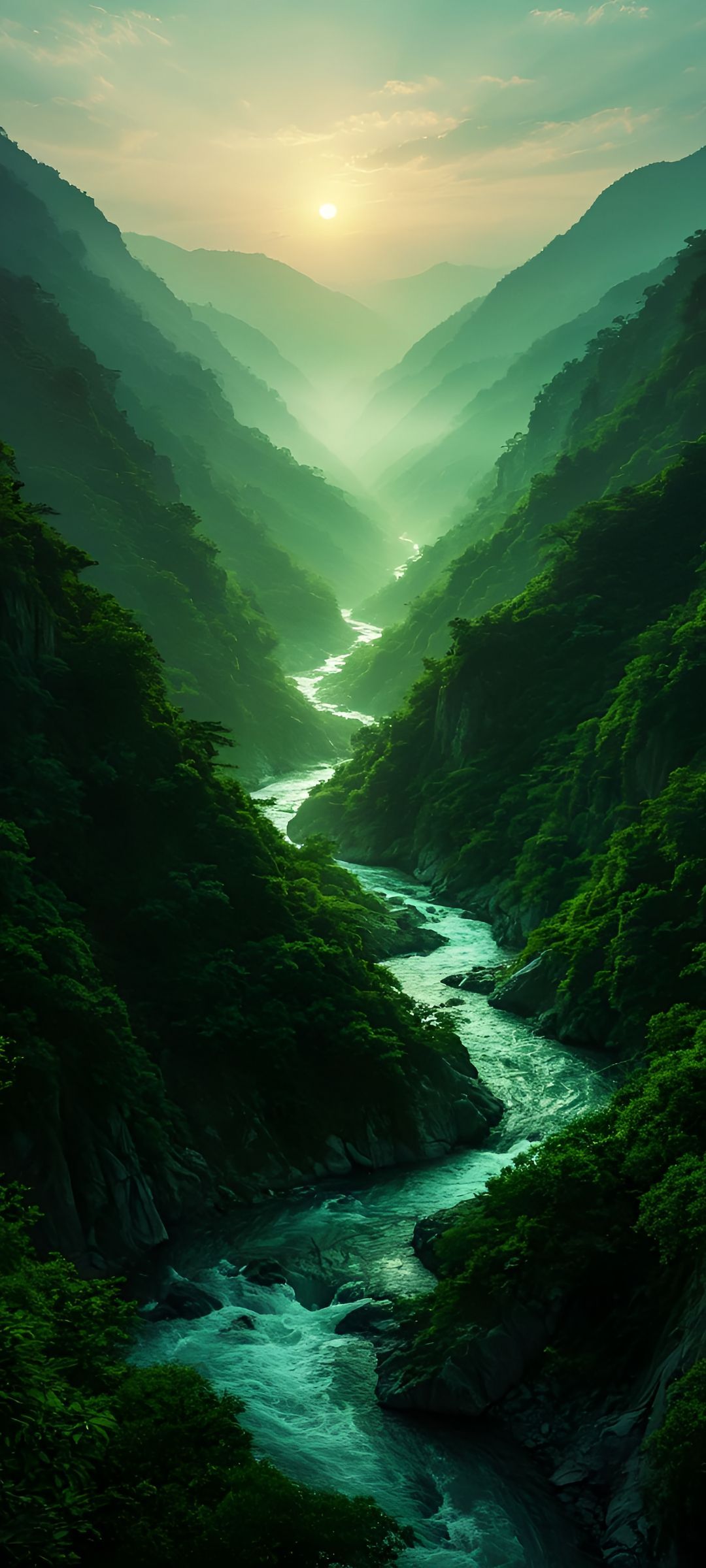 连绵蜿蜒的河流，山谷，植被茂密的峡谷景观氛围感手机壁纸图片-达人圈壁纸