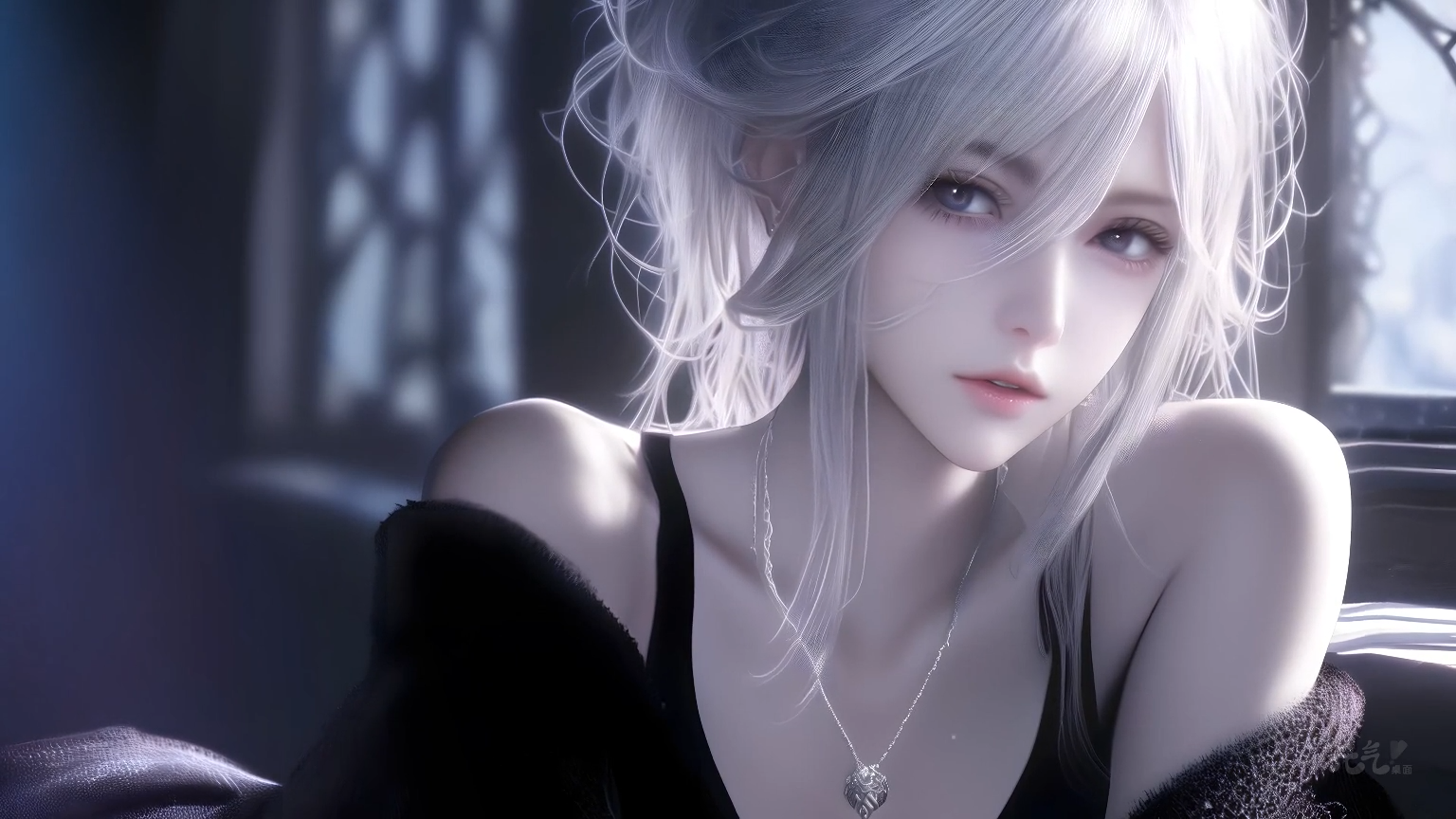 4k银发少女壁纸｜暗黑系背景图片 – 优雅侧颜-达人圈壁纸