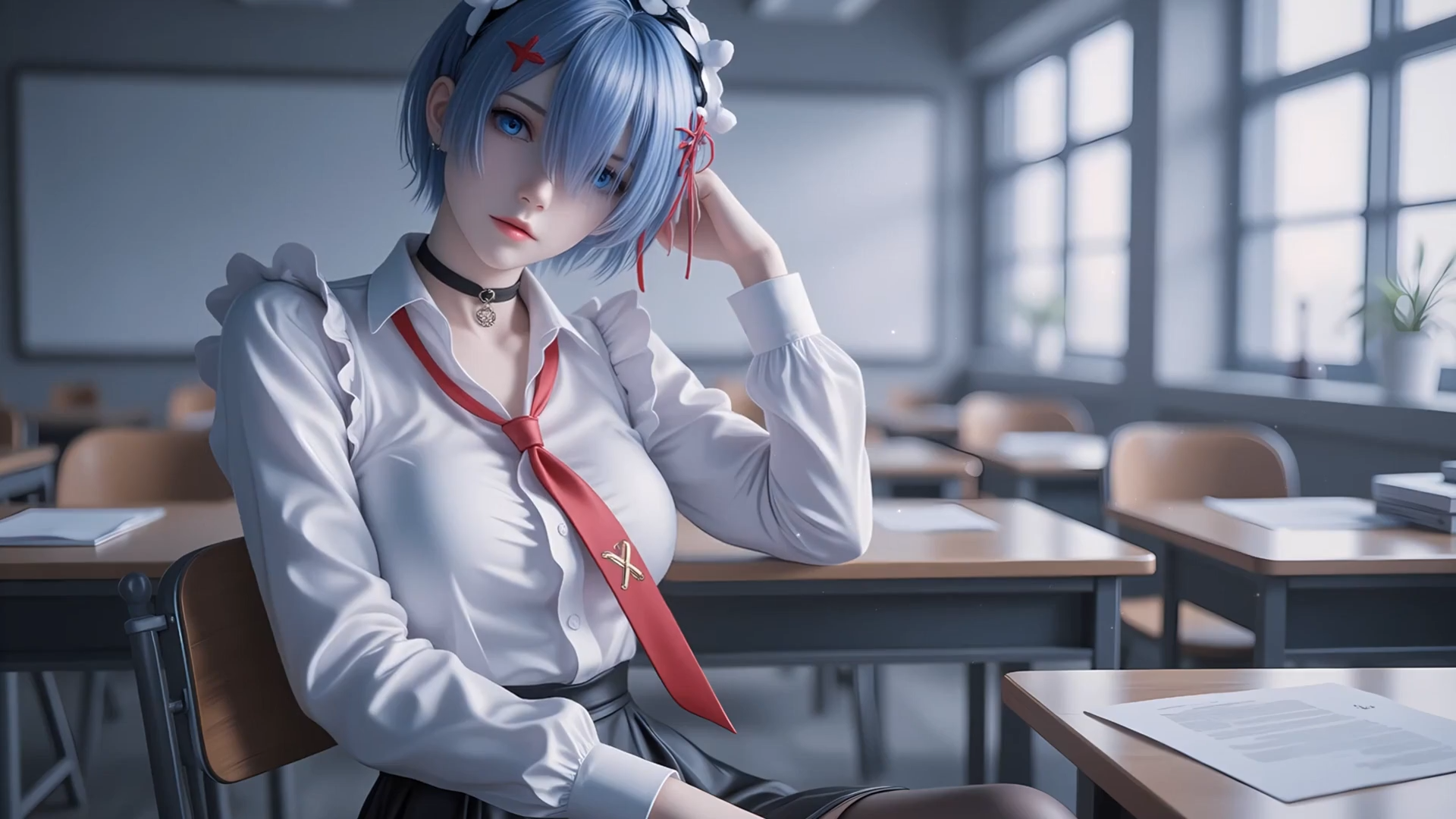 2k学妹教室壁纸｜蓝发校服背景图片 – 青春校园-达人圈壁纸