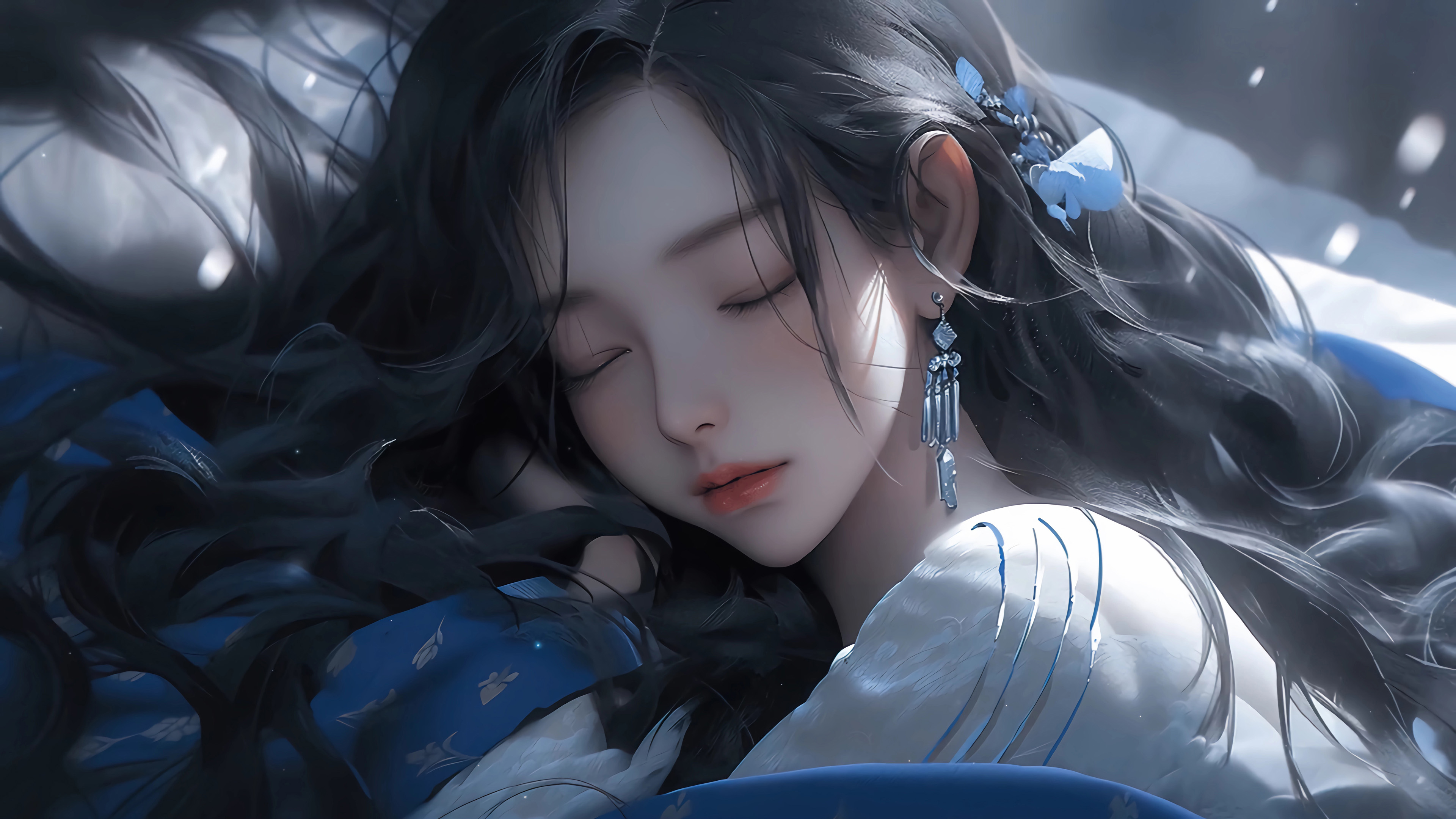 4k国风美女壁纸｜水墨背景图片 - 沉睡美人-达人圈壁纸