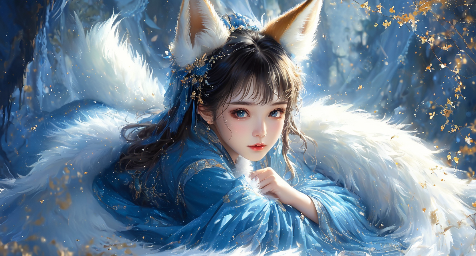 2k清纯美女九尾狐漫画壁纸 – 梦幻背景-达人圈壁纸