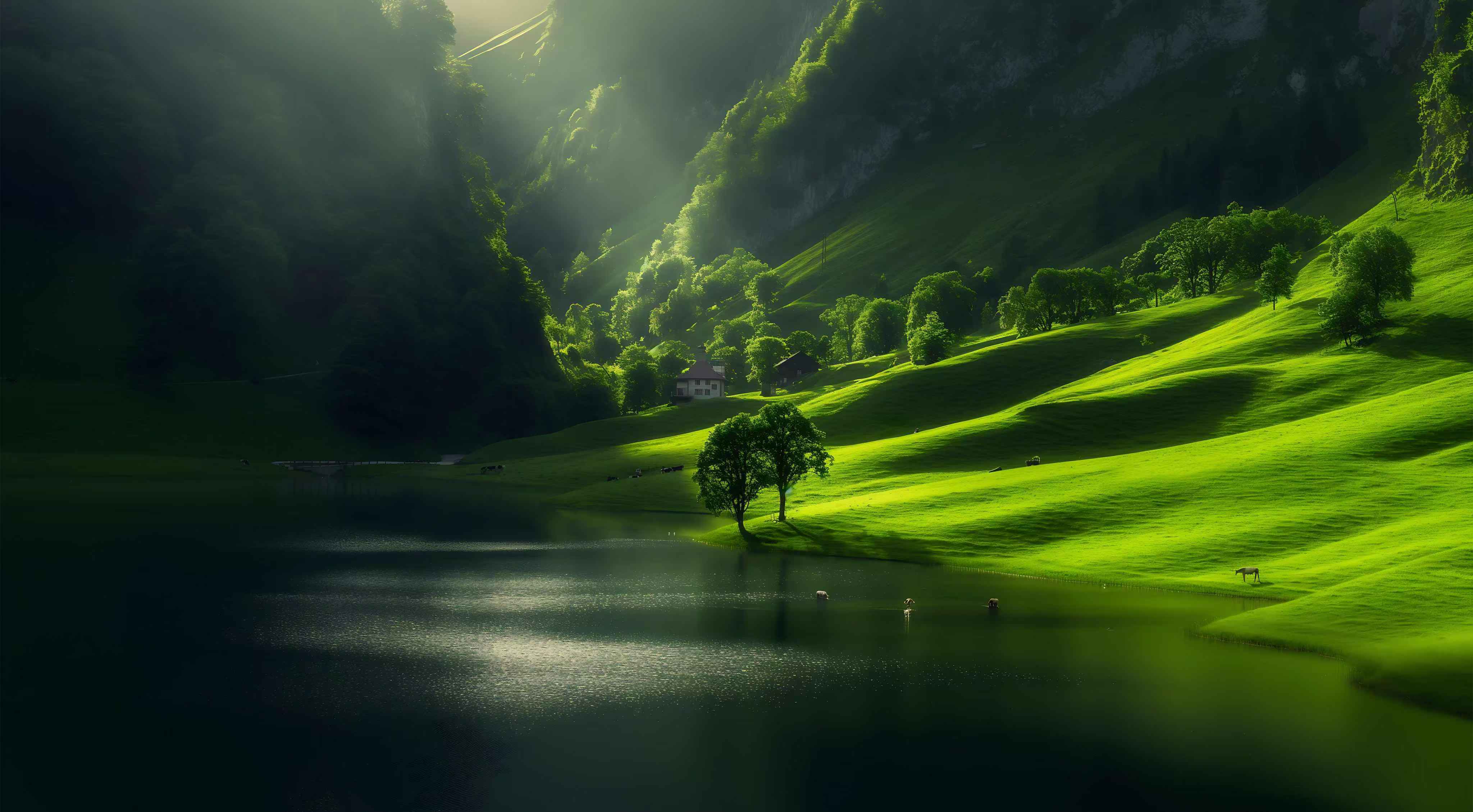 4k大山壁纸-湖水壁纸 – 绿色护眼-达人圈壁纸