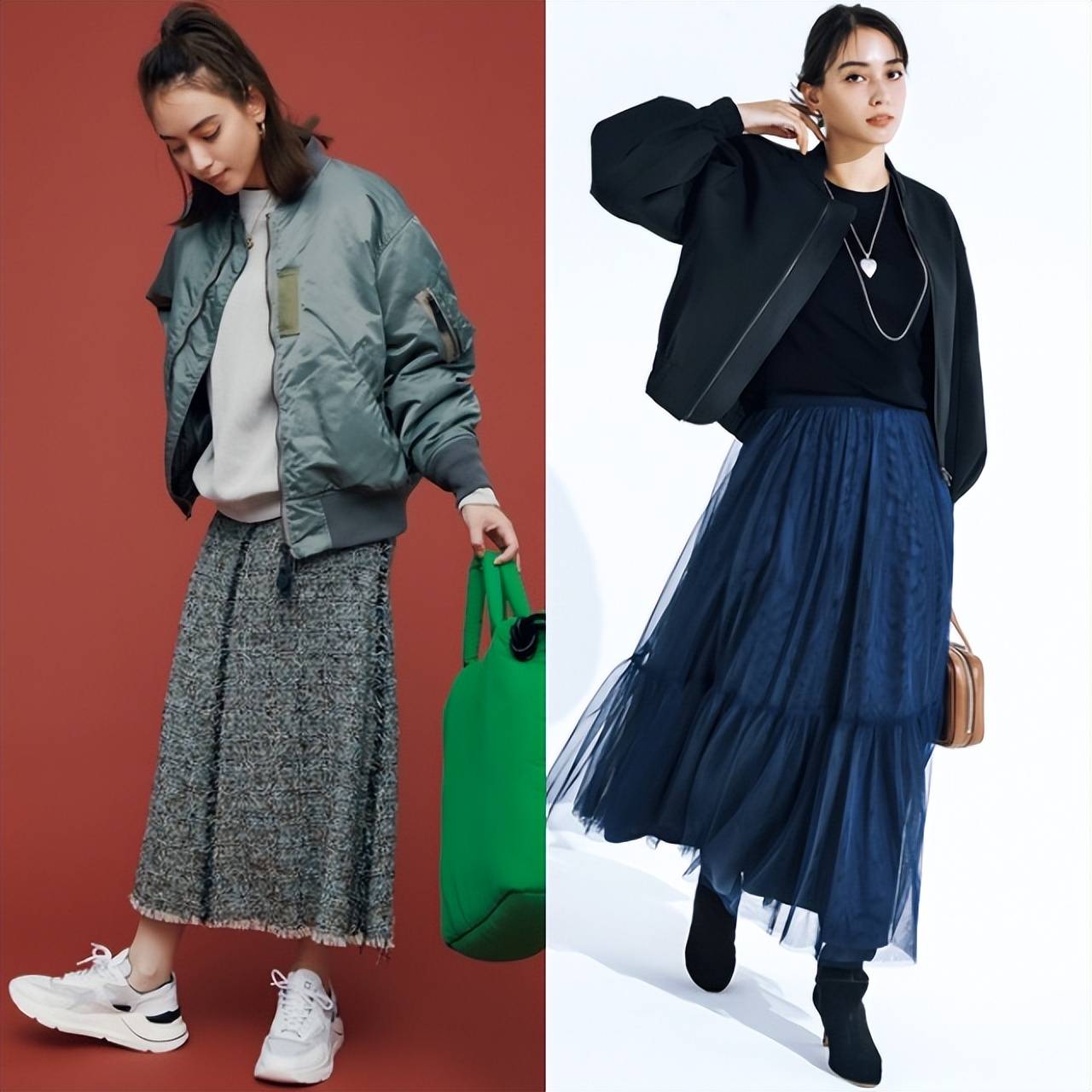 今秋最火穿搭:“MA-1夹克+半裙”,减龄时髦两不误,好看炸了 今秋最火穿搭:“MA-1夹克+半裙”,减龄时髦两不误,好看炸了