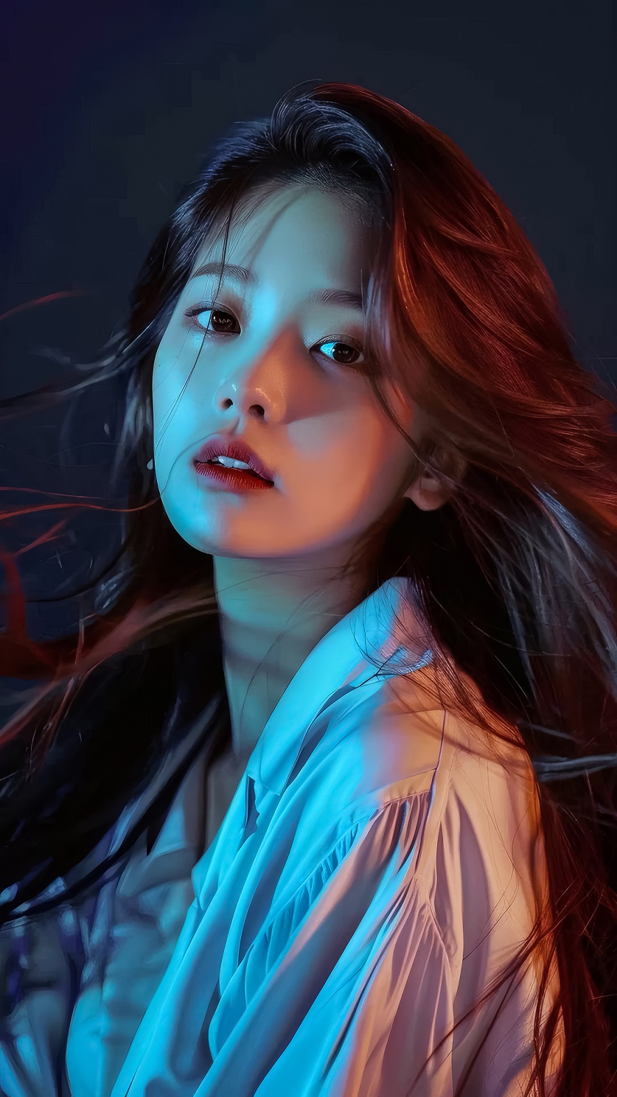 【达人圈壁纸】长发人像·蓝橙光影氛围感写真 高质感人像壁纸-达人圈壁纸