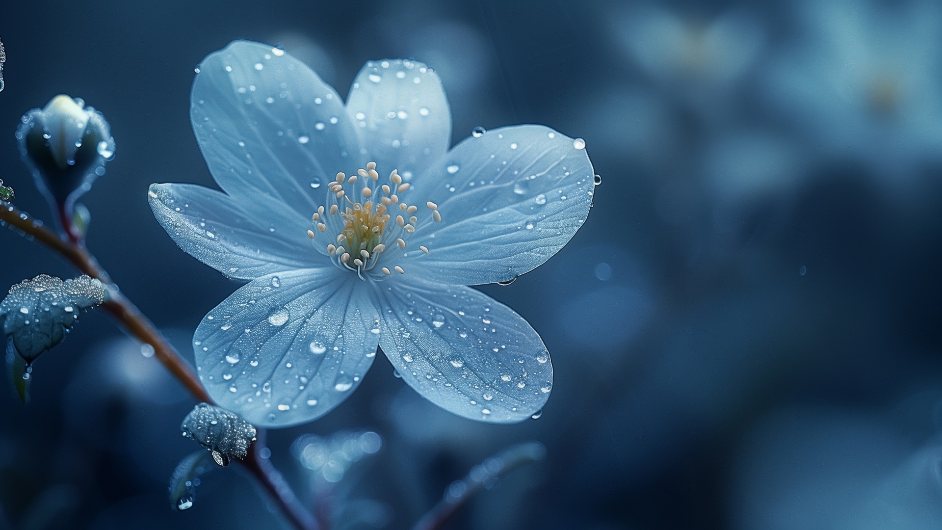 4k蓝色花朵壁纸｜水珠背景图片 - 自然风景-达人圈壁纸