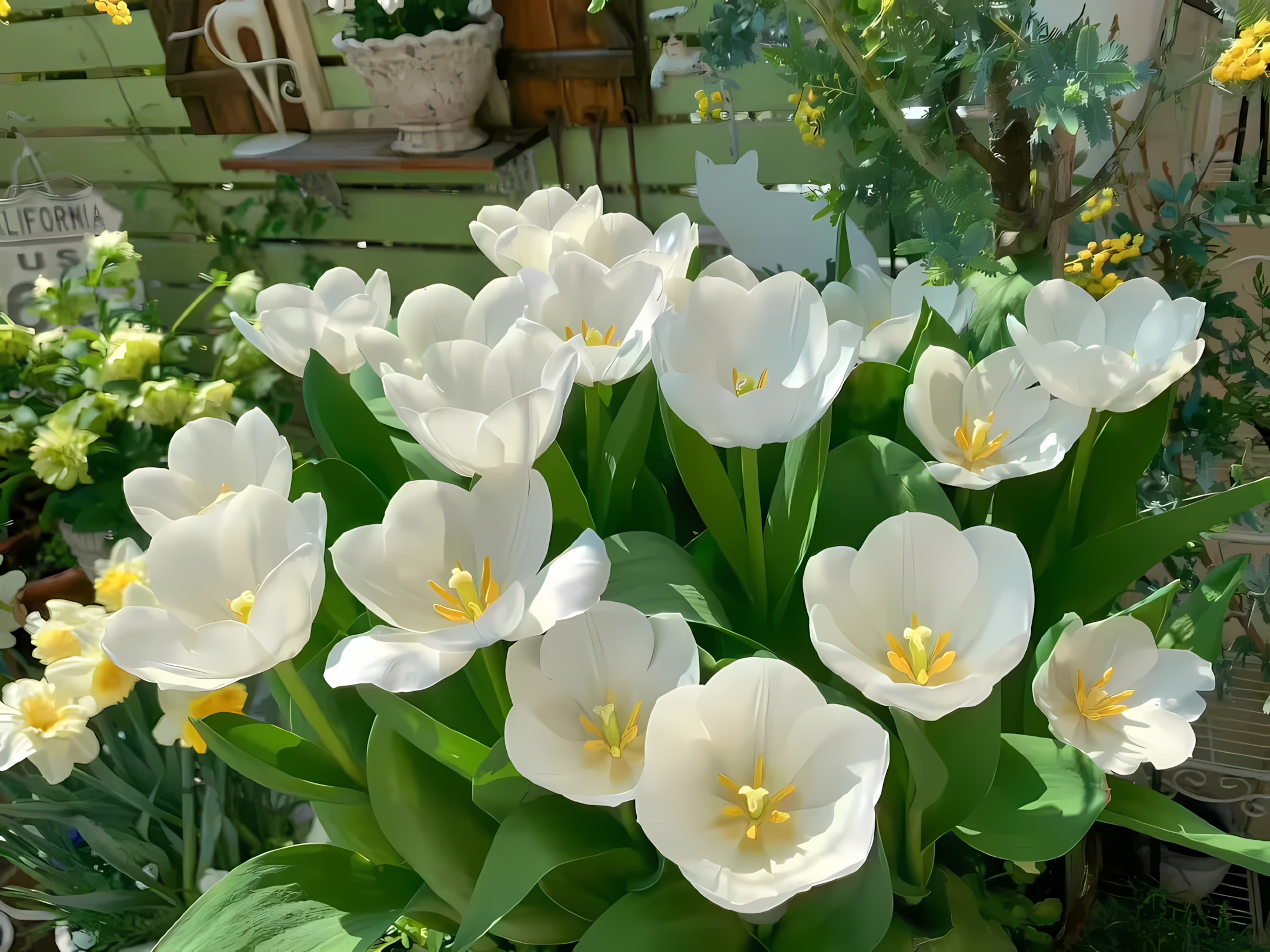 2k白色郁金香壁纸｜绿植花卉背景图片 – 清新盆栽-达人圈壁纸