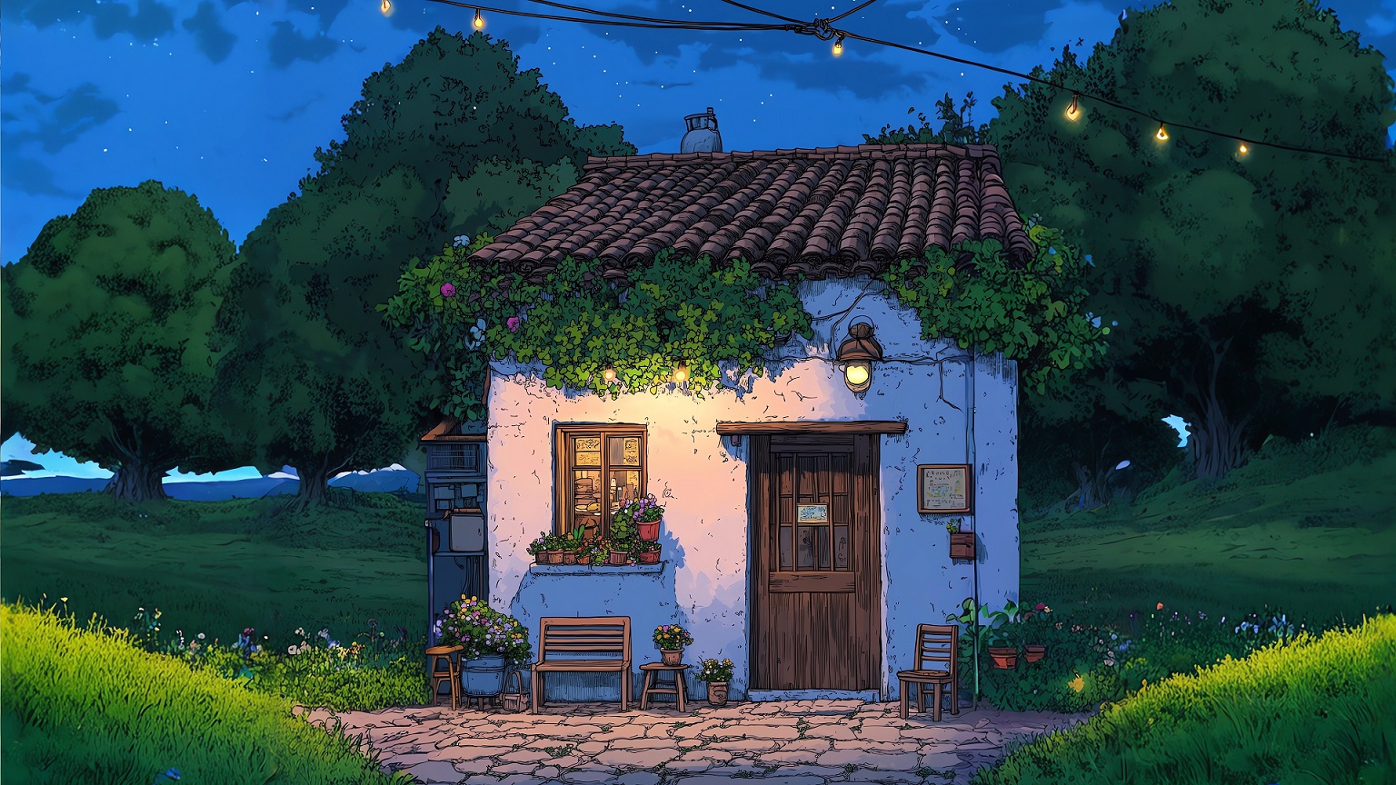 4k乡间小屋壁纸｜治愈风景背景图片 - 夜晚-达人圈壁纸