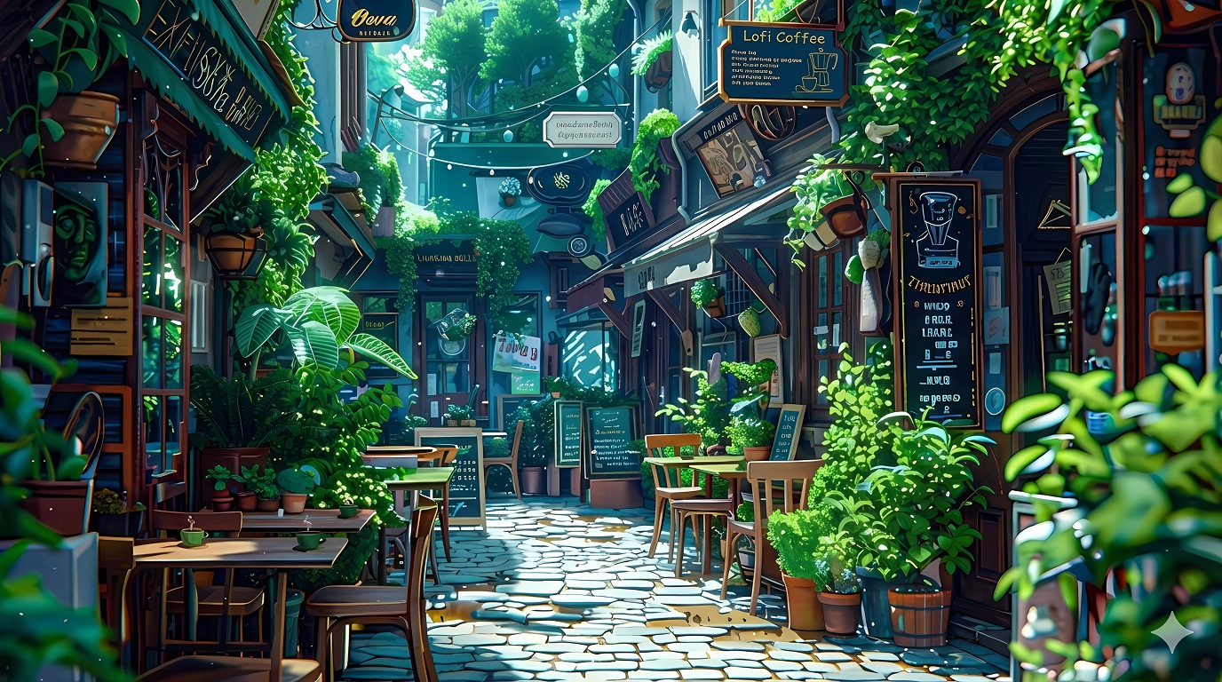 3k安逸街道壁纸｜绿植背景图片 - 石板路小巷-达人圈壁纸