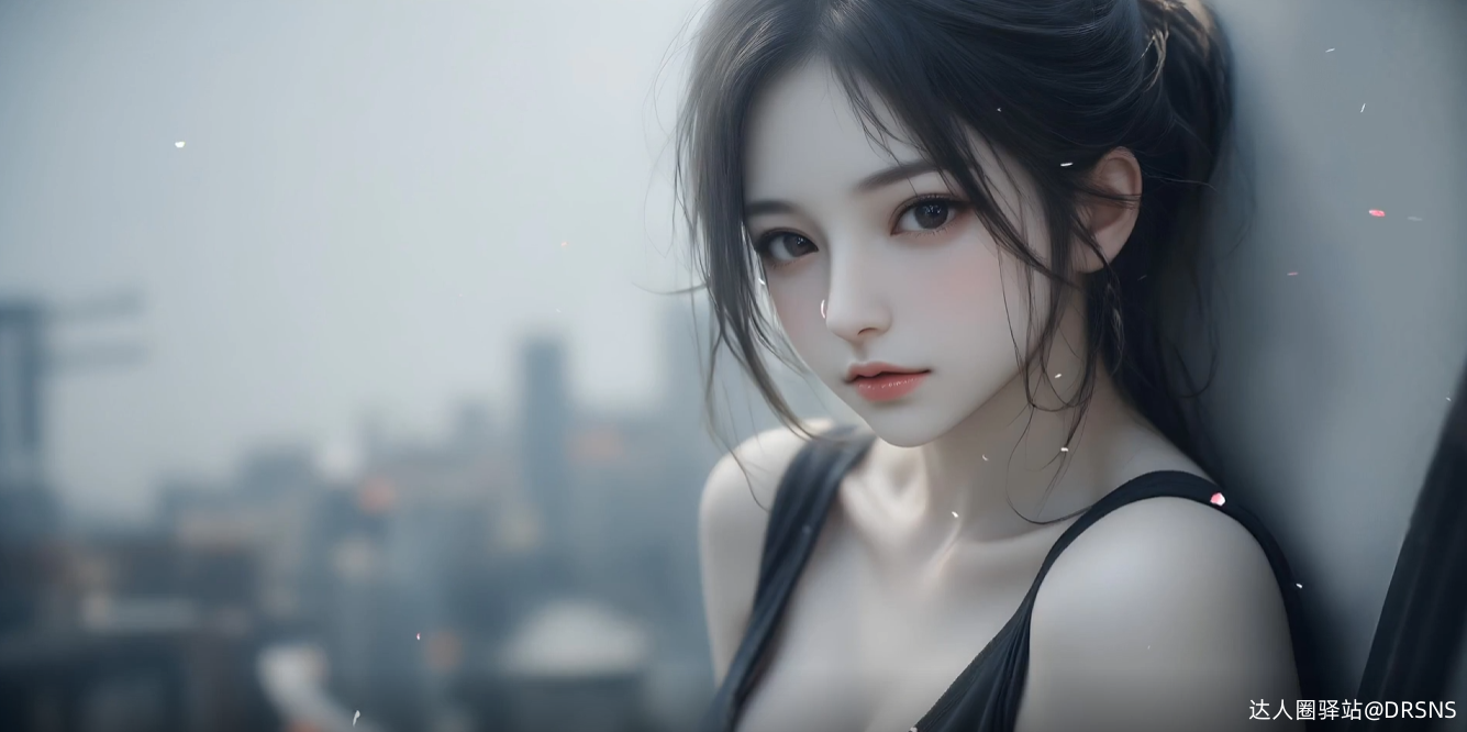 2k黑衣美女动态壁纸｜城市天台背景视频 - 夜景